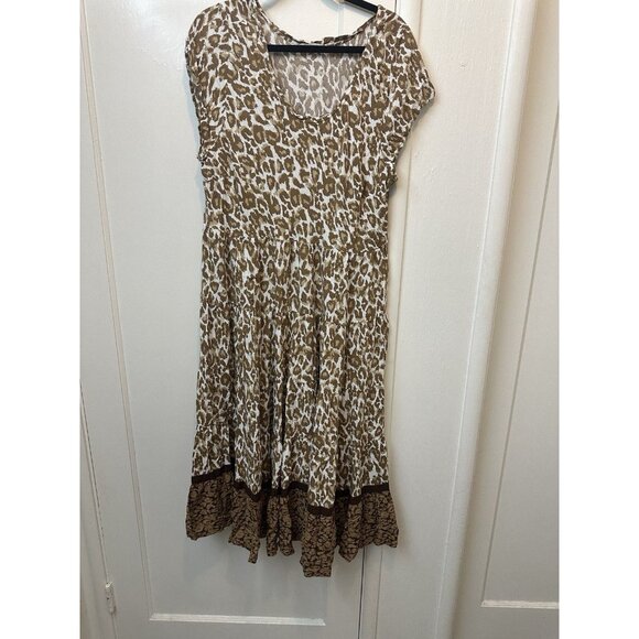 Soft Surroundings Leopard Maxi Dress Womens Plus Sz 3x Mocha Brown Scoop Neck - Picture 1 of 5